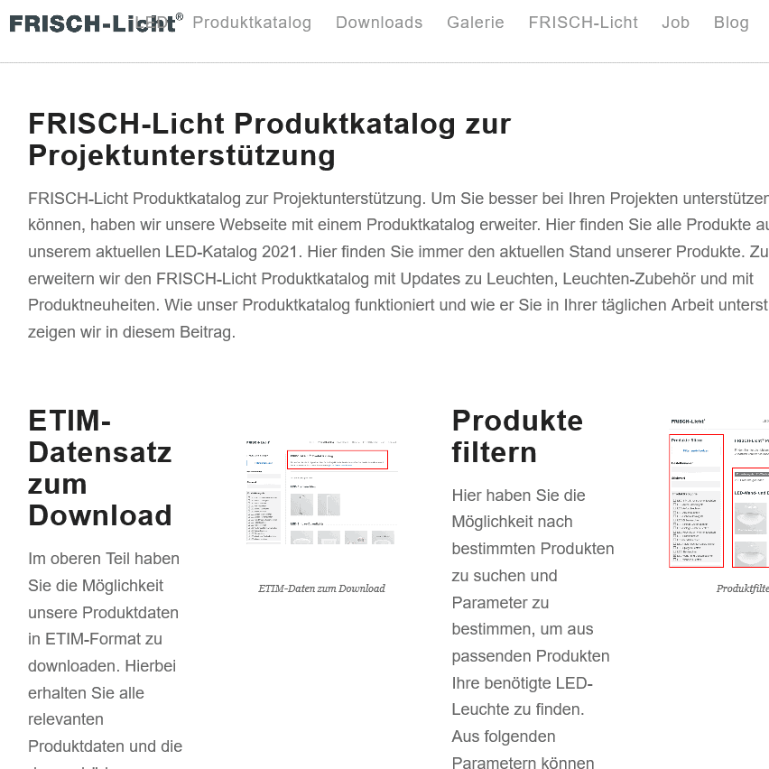 FRISCH-Licht Produktkatalog zur Projektunterstützung